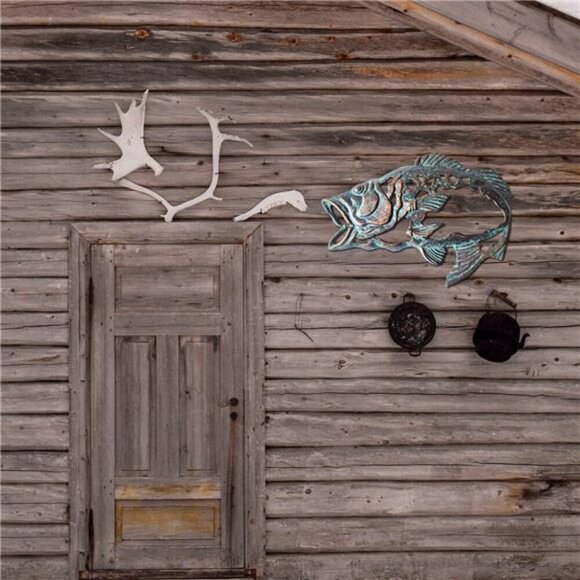 Cast Iron Fish Wall Art Large Mouth Bass Metal Decor Rustic Nautical Sign - Picture 6 of 8